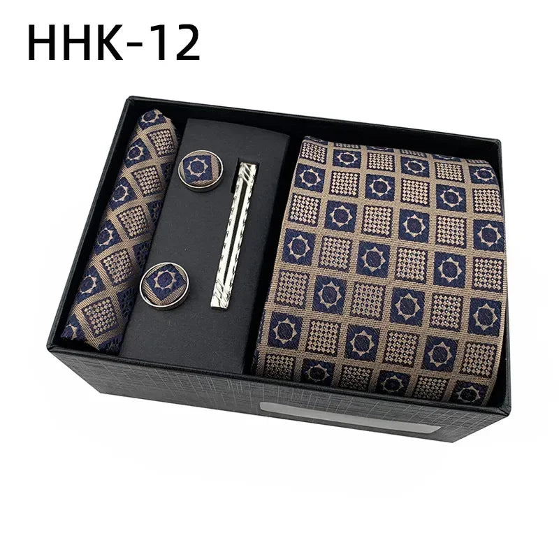 100Silk Feel Set Classic Ties for Men Kerchief