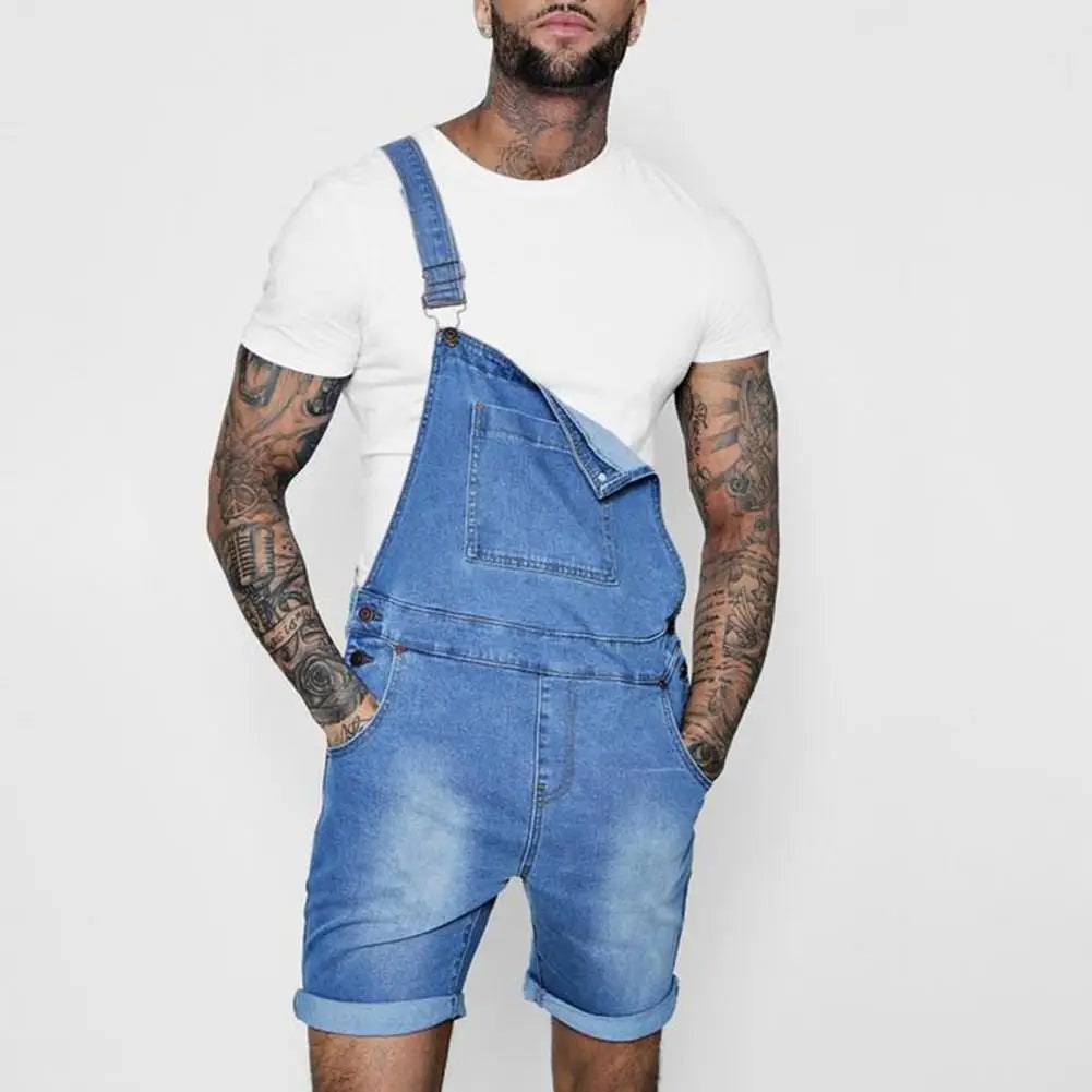 Pink Denim Overall Shorts for Men Fashion Hip