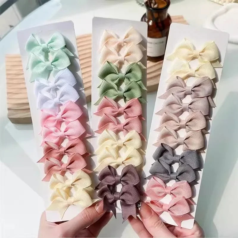 10Pcs/lot Kids Solid Color Ribbon Baby Bows Hair