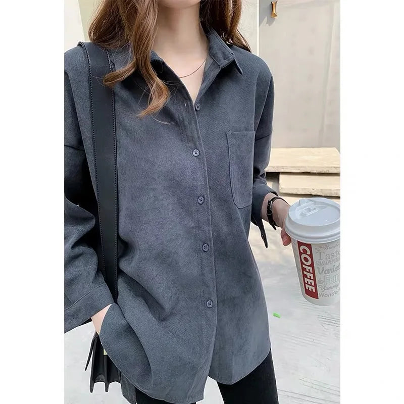 Plus Size Korean Style Blouses Long Sleeve Clothes