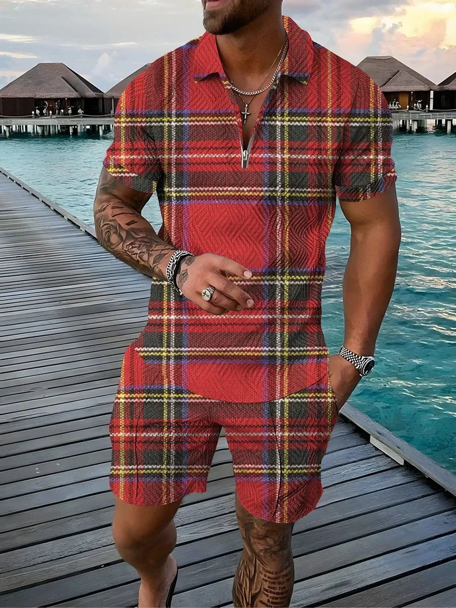 Vintage 3D Print Men Polo shirts 2pcs Set