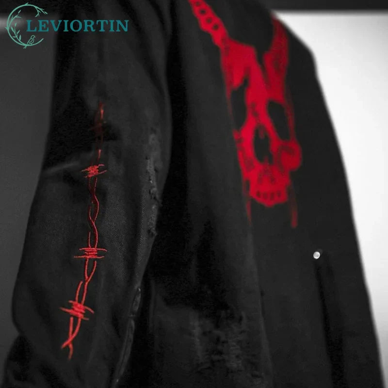 Harajuku Gothic Demon Hunter Skull Black Denim Jacket