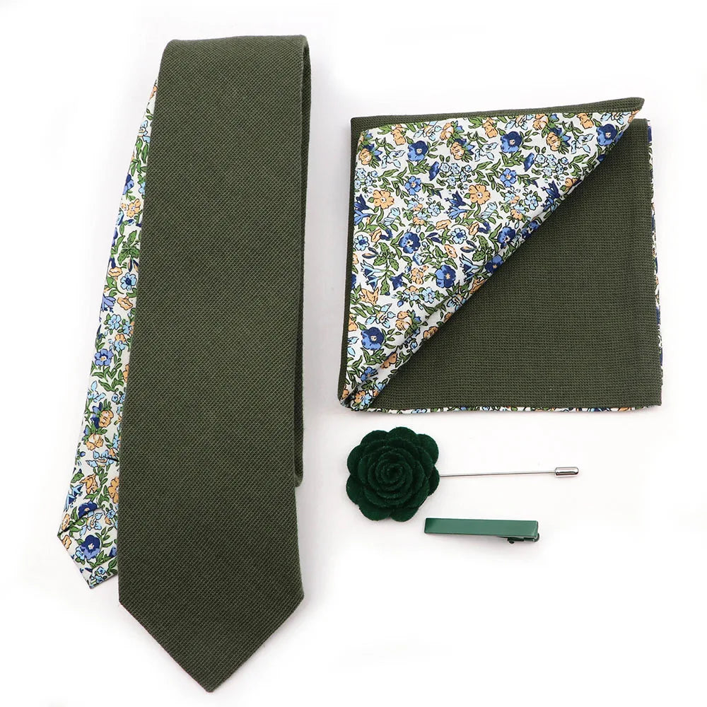 Two Side Floral Plaid Cotton Patchwork Tie Set