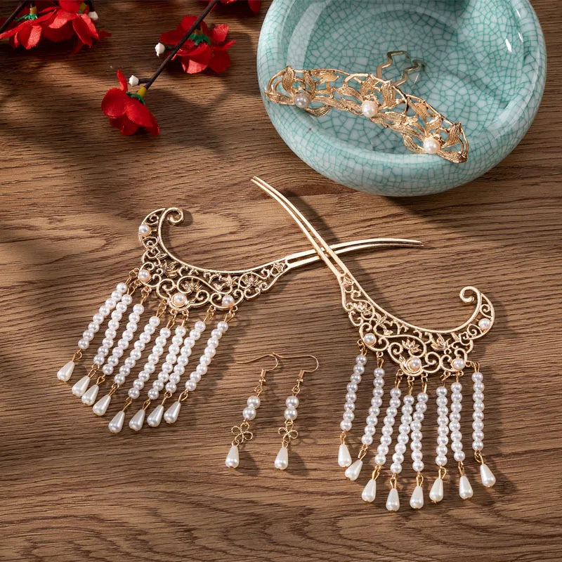 Chinese Hanfu Hair Accessories Set Long Fringed Vintage