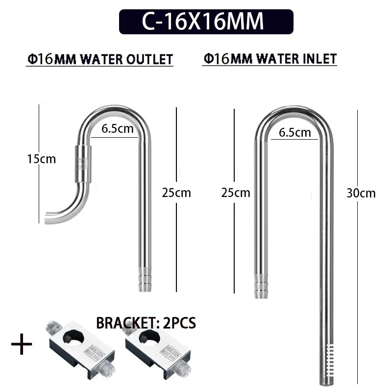 Aquarium 12/16mm stainless steel lily tube, inlet and
