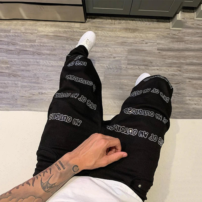 New Man Stretchy Jeans Black Skinny Hot Drill