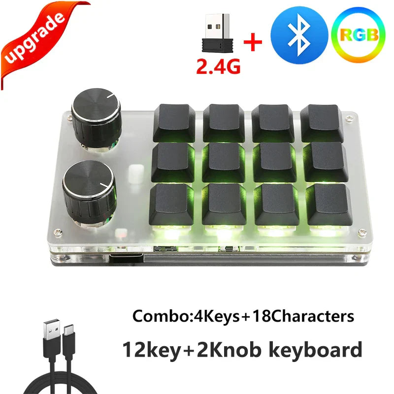 Macro Programming Keyboard Bluetooth USB Backlit 2.4G Wireless