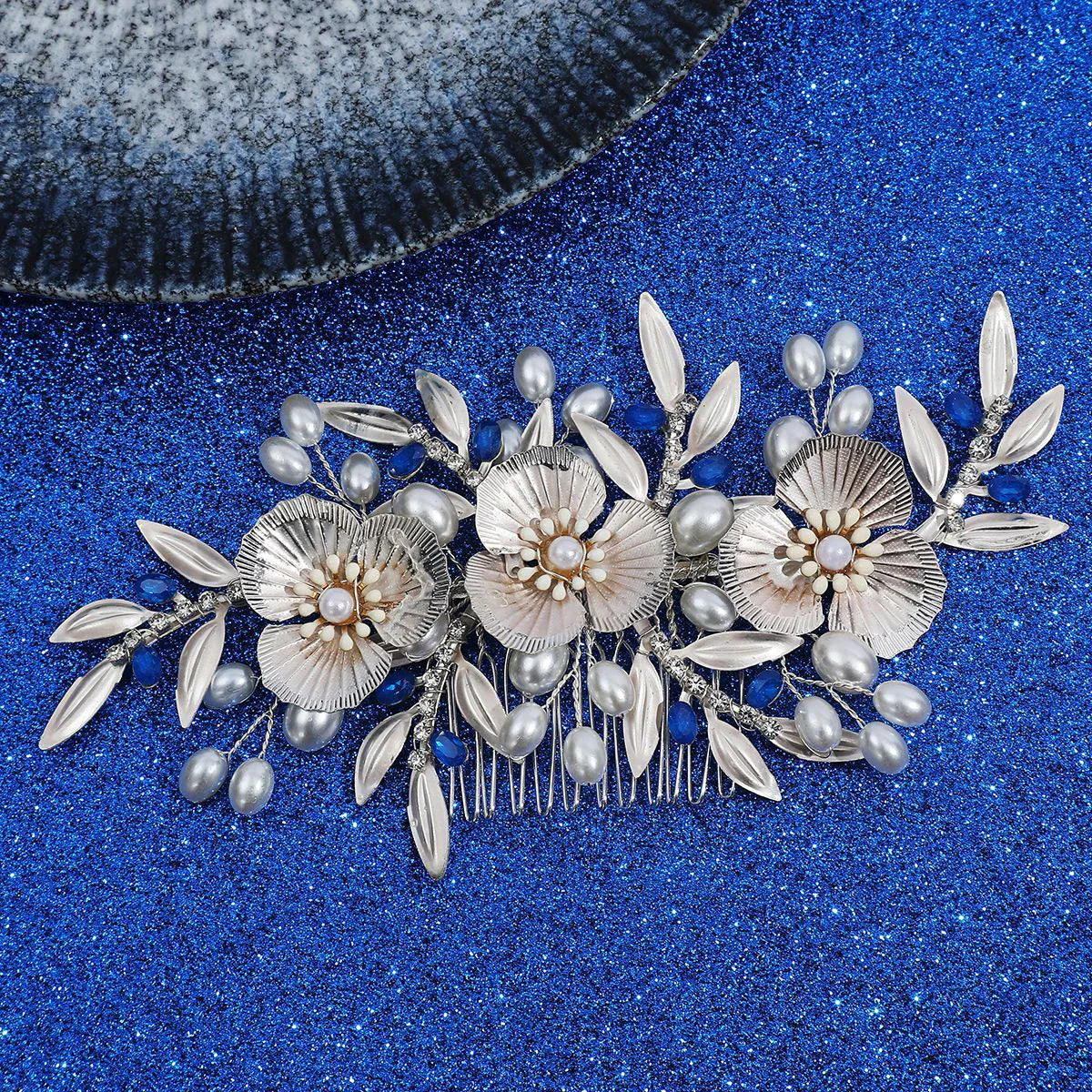 Flower Hair Comb Clip Pin Silver Color Head