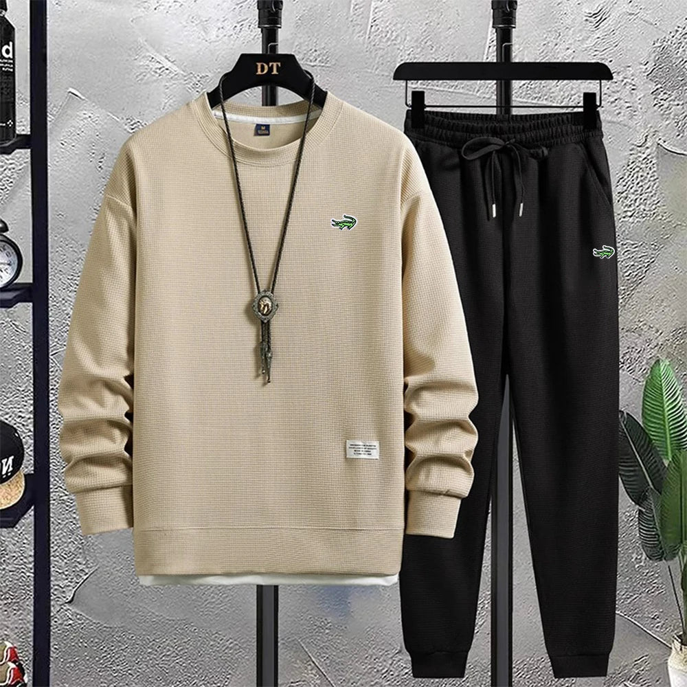 Fashion Autumn Tracksuit Mens Embroidery 2 Piece Outfit