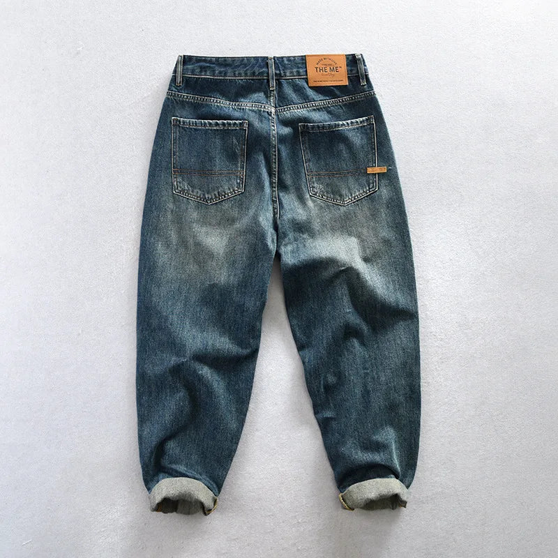 Spring Autumn New Cotton Retro Tapered Jeans Men