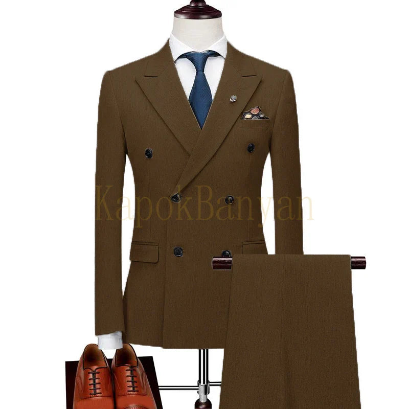 Mens Double Breasted Suits Terno Masculino Slim Fit