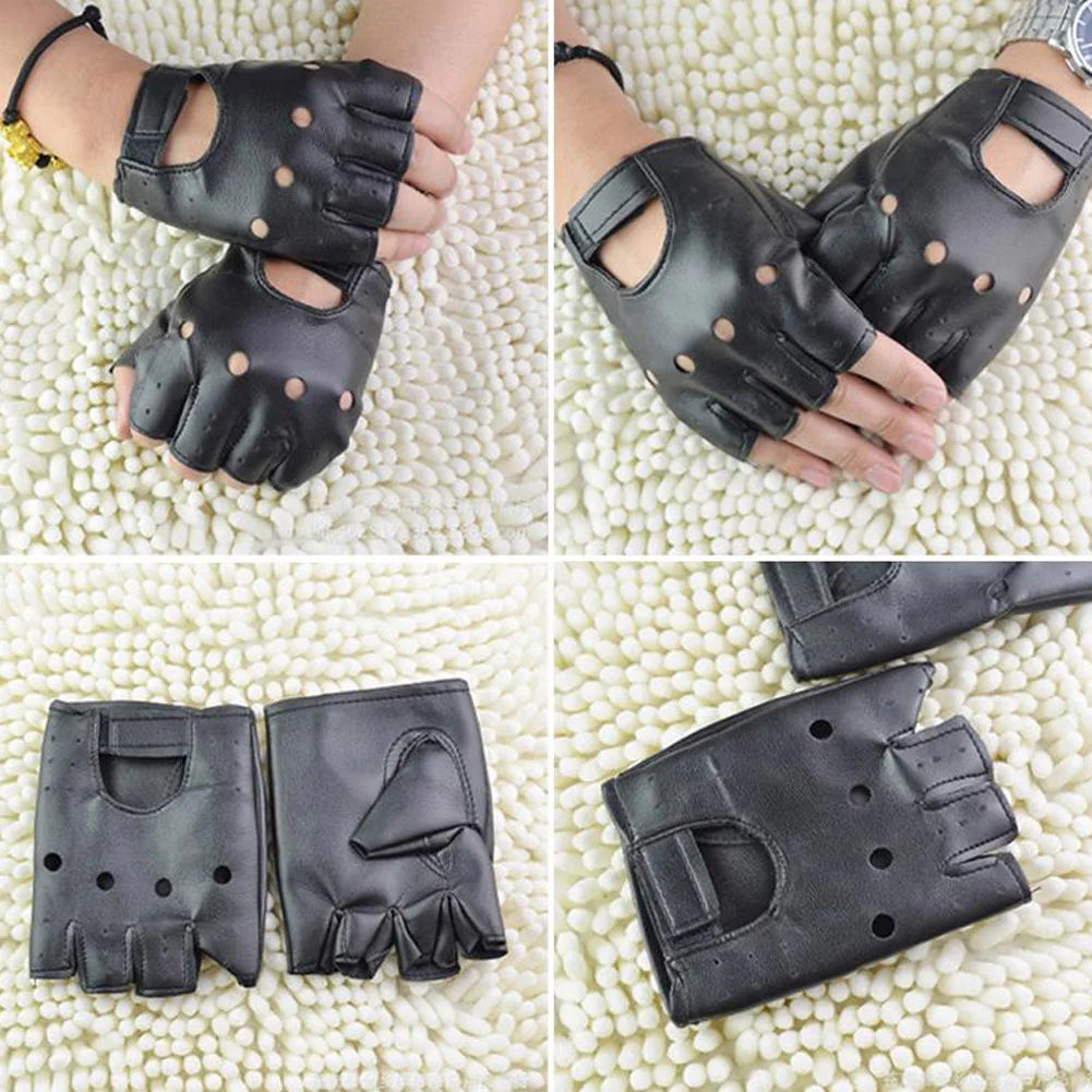 1Pair PU Leather Gloves Outdoor Black Motorcycle Driving