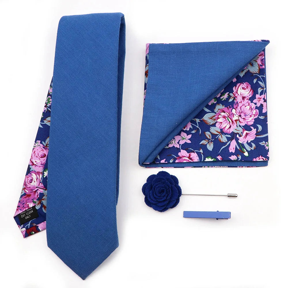 Two Side Floral Plaid Cotton Patchwork Tie Set