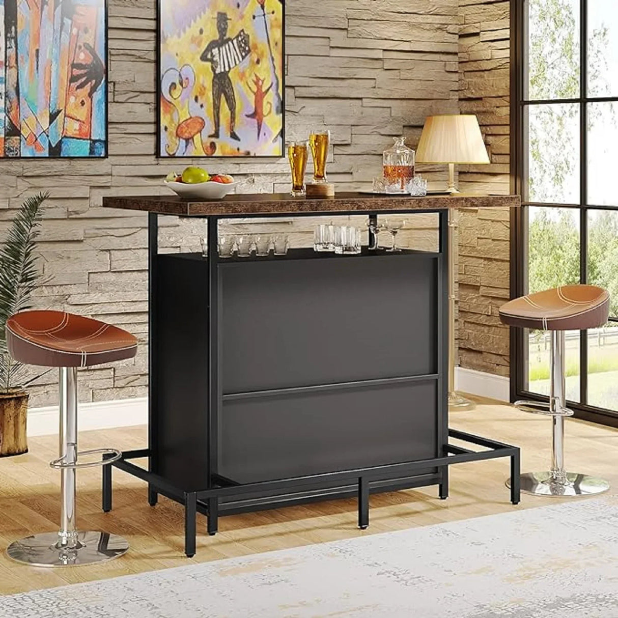 Tribesigns Home Bar Unit Cabinet with Footrest, Industrial
