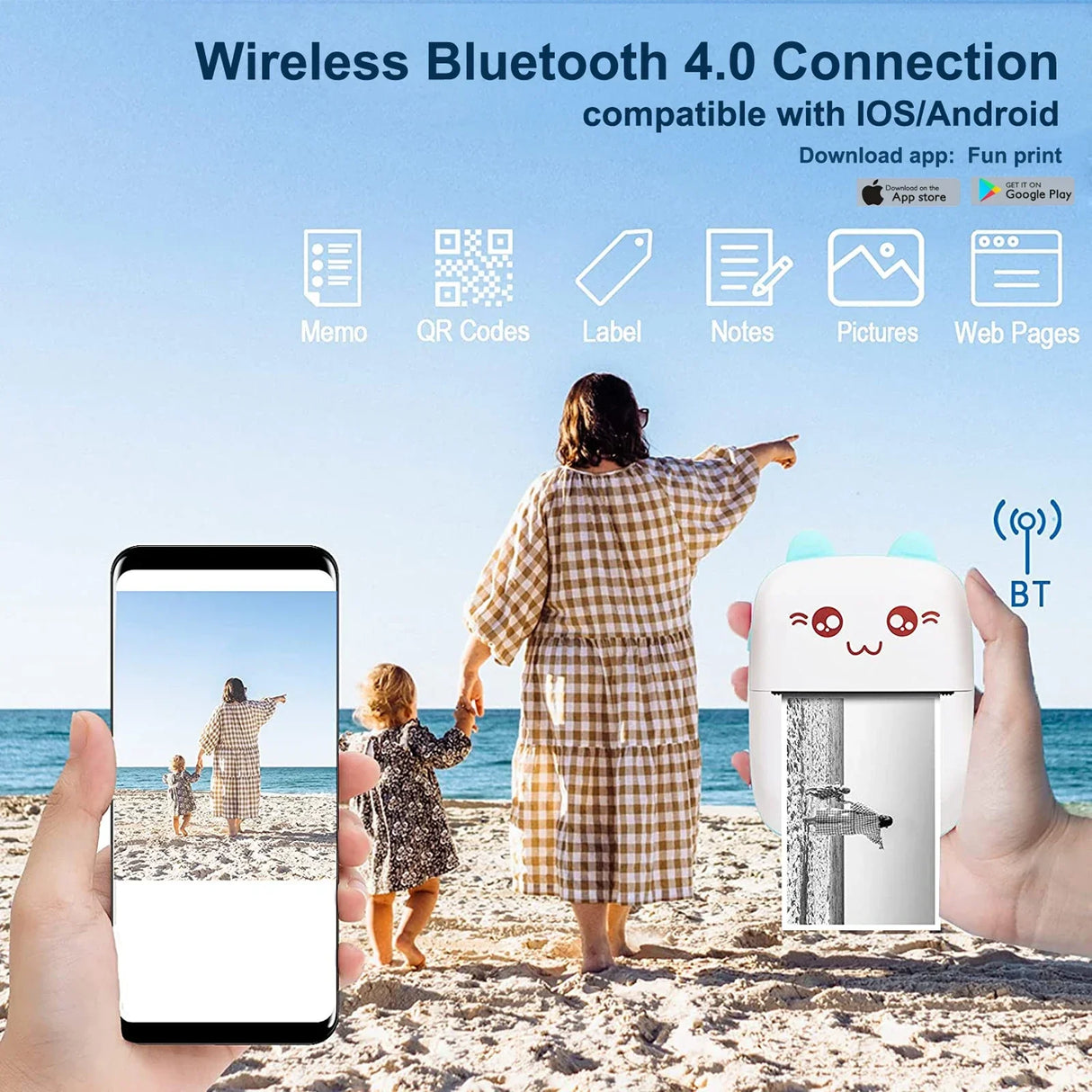 Pocket Mini Printer, Portable Bluetooth Thermal Printer for