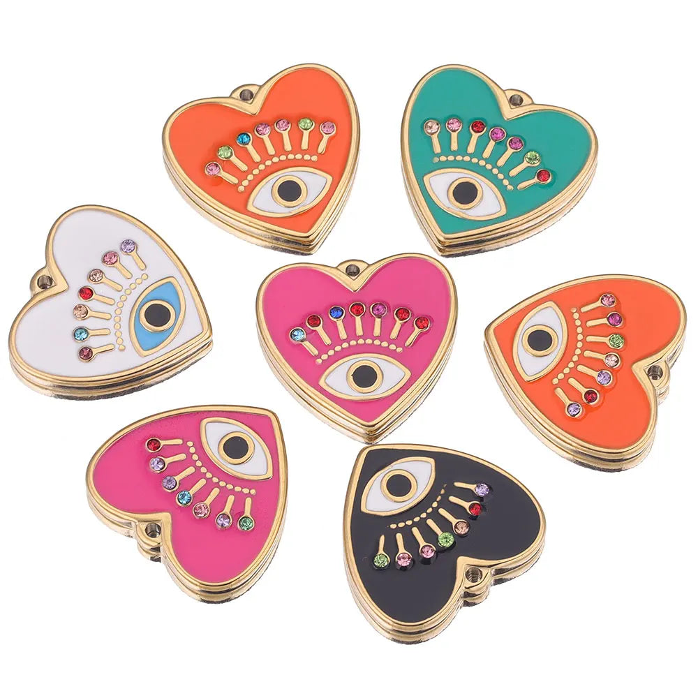 4pcs Stainless Steel Evil Eye Charms Heart Enamel