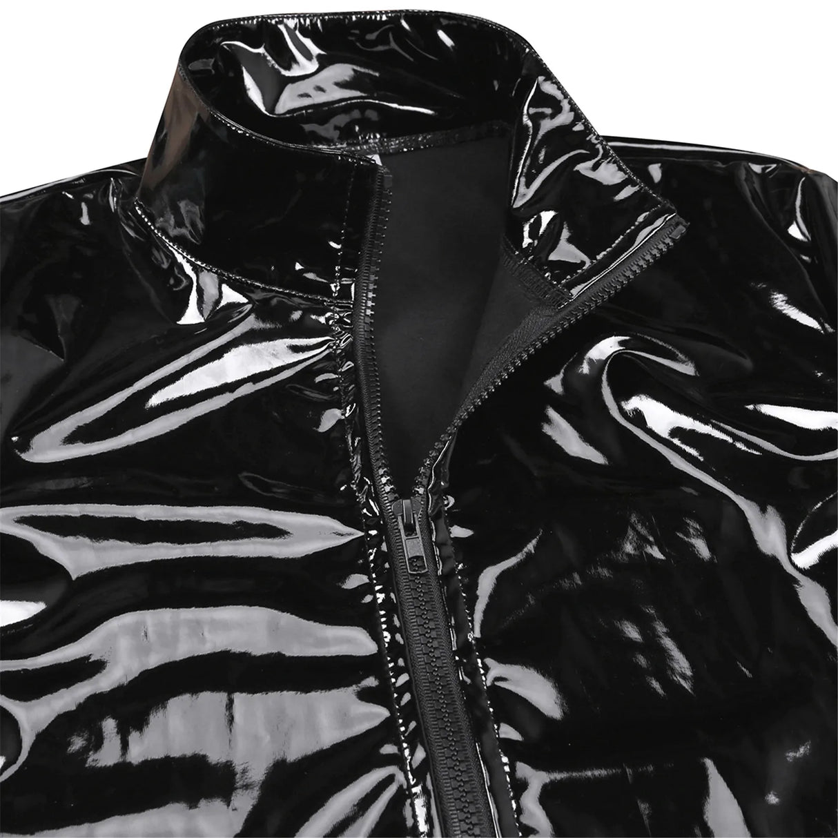 Men Wet Look Patent Leather Coat Long Sleeve