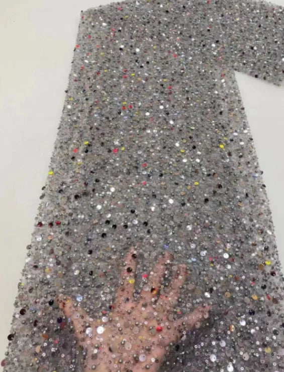 Heavy silver Sequins Lace Fabric With Bead Sequins