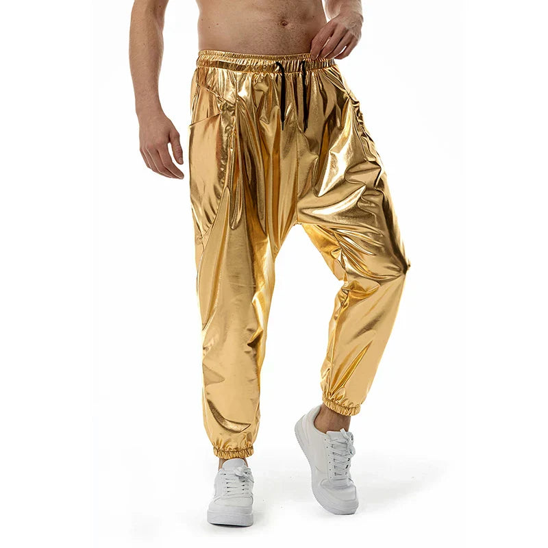 Fashion Shiny Gold Metallic Jogger Sweatpants Hip Hop