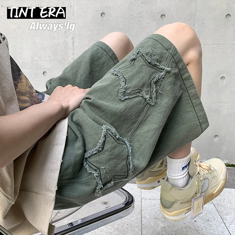 TINT ERA Y2K Mens Streetwear Breeches Star Korean