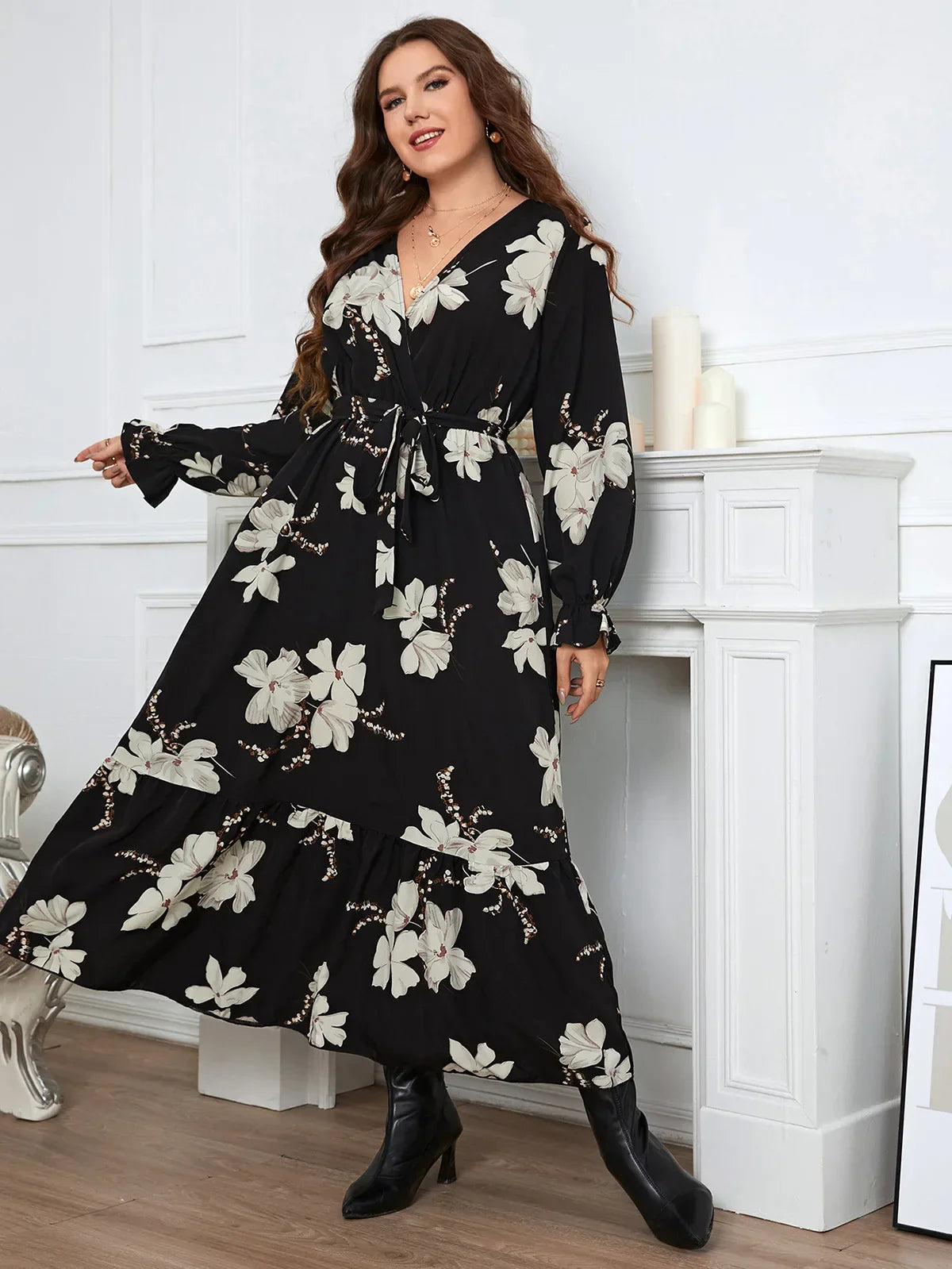 Plus Size Summer Women Dress Wraped V Neck