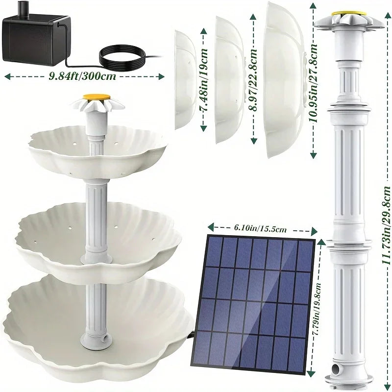 Solar Bird Bath Water Fountain Detachable DIY Water