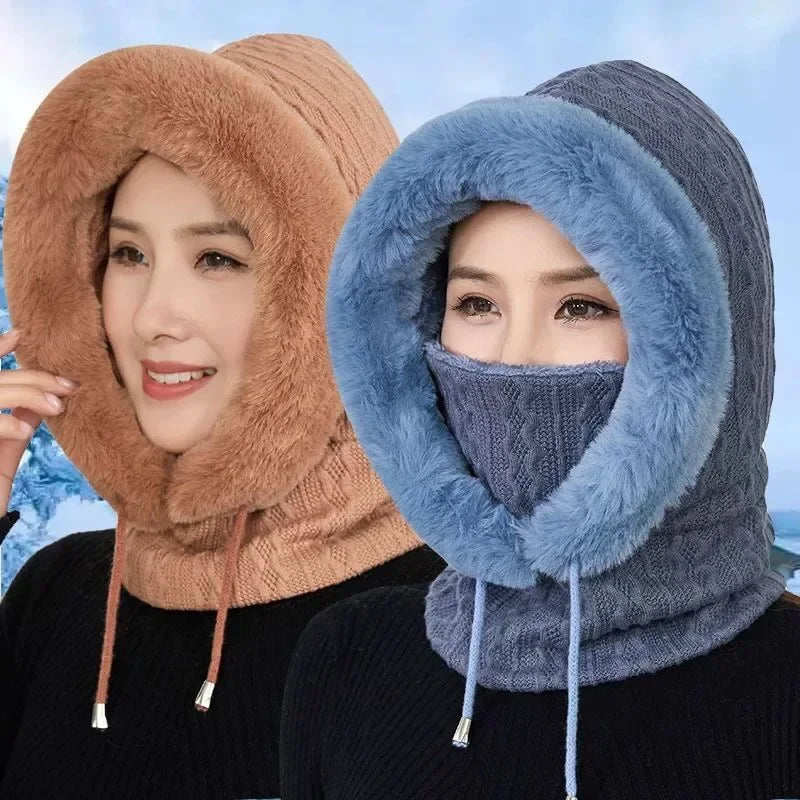 Thicken Fleece one-piece Hat Women Knitted Fluffy Cap