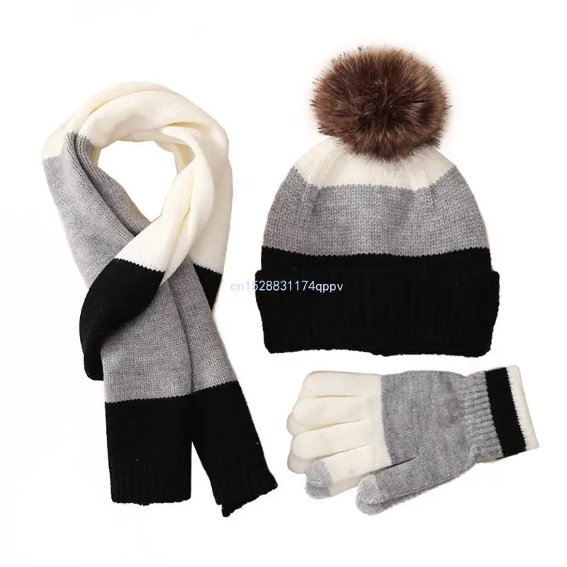Kids Hat Scarf & Gloves Set Winter Pom