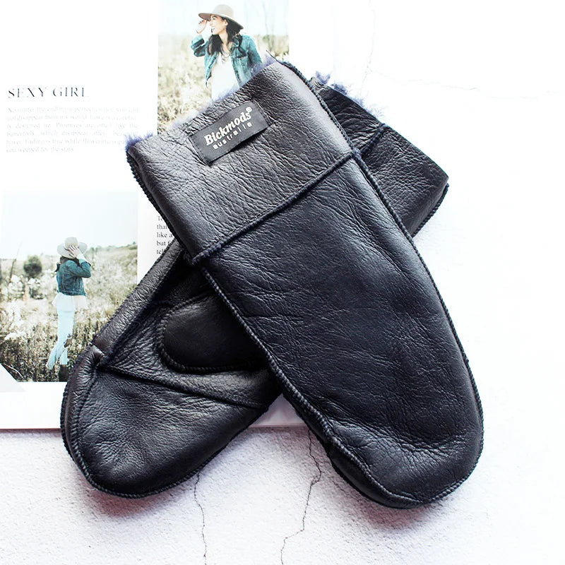 Sheepskin Fur Mittens Women's Leather Wool Color Winter
