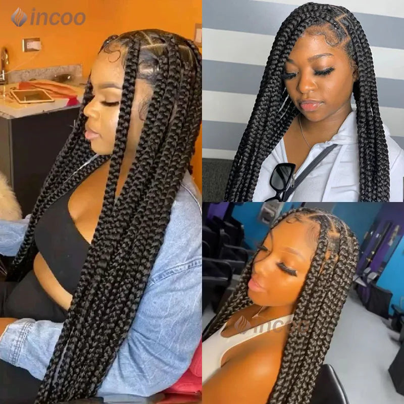 36" Full Lace Braided Wigs Synthetic Long Black