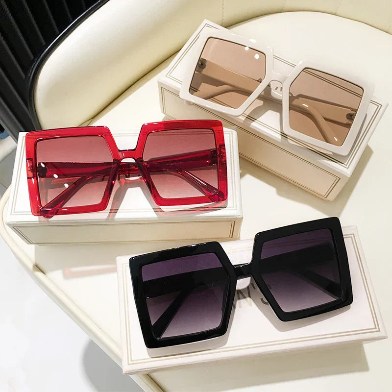Retro Pink Big Frame Square Sunglasses Women Brand