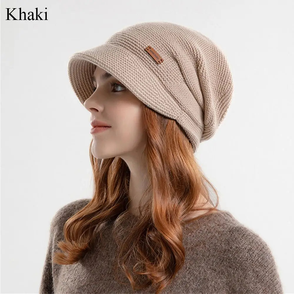 Fleece Lined Knitted Hat Casual Thickened Short Brim
