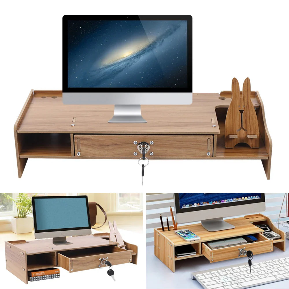 Wood Monitor Riser with Drawer Computer/Laptop/PC Stand