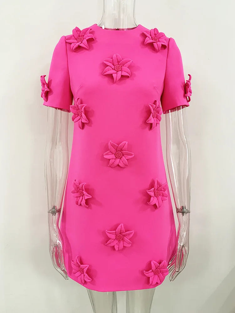 Women's Flower Decoration Dress A-Line Blazer Dress O-Neck