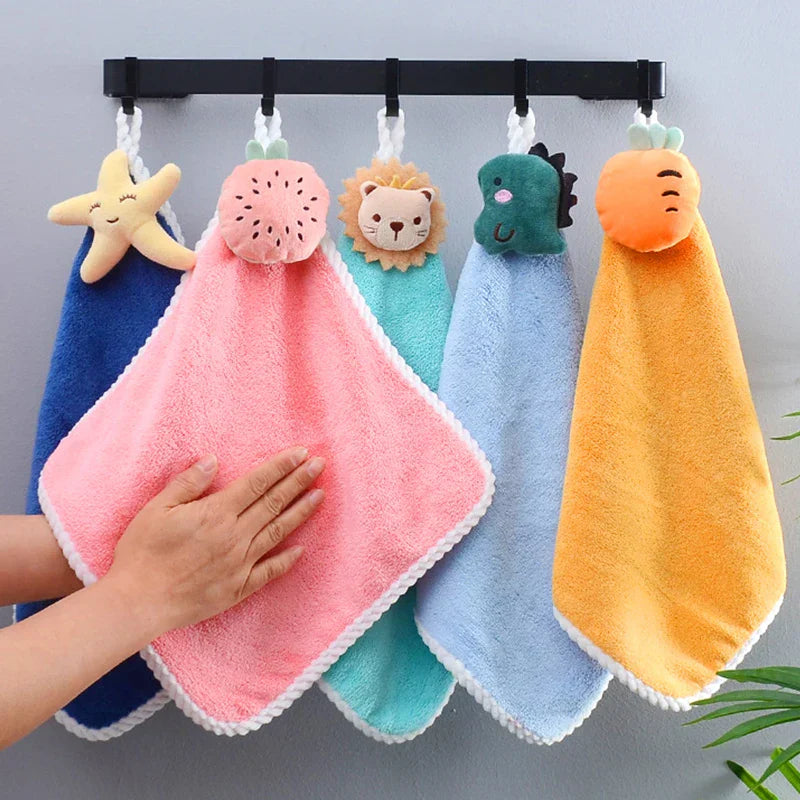 Cute Cartoon Hanging Hand Towels Soft Plush Absorbent