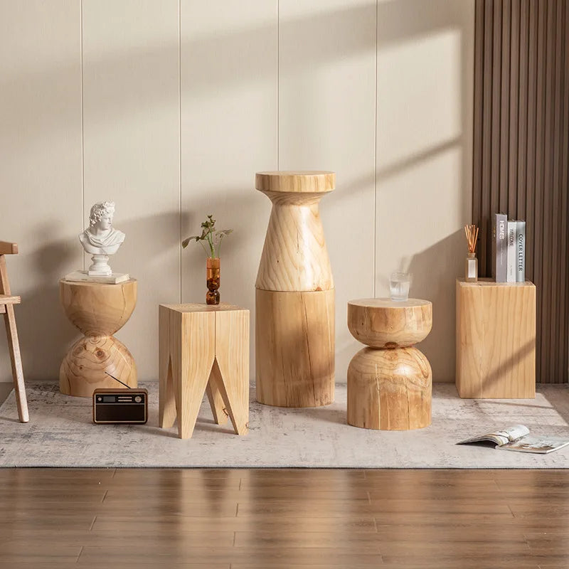 Creative Solid Wood Stool Log Pouf Sitting Stool