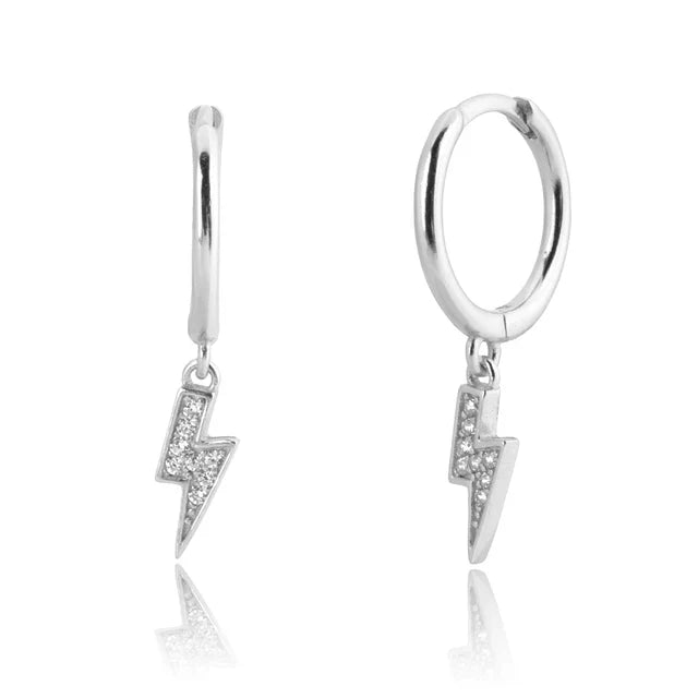 CCFJOYAS 925 Sterling Silver Lightning/Awl/Animal Pendant Hoop Earrings