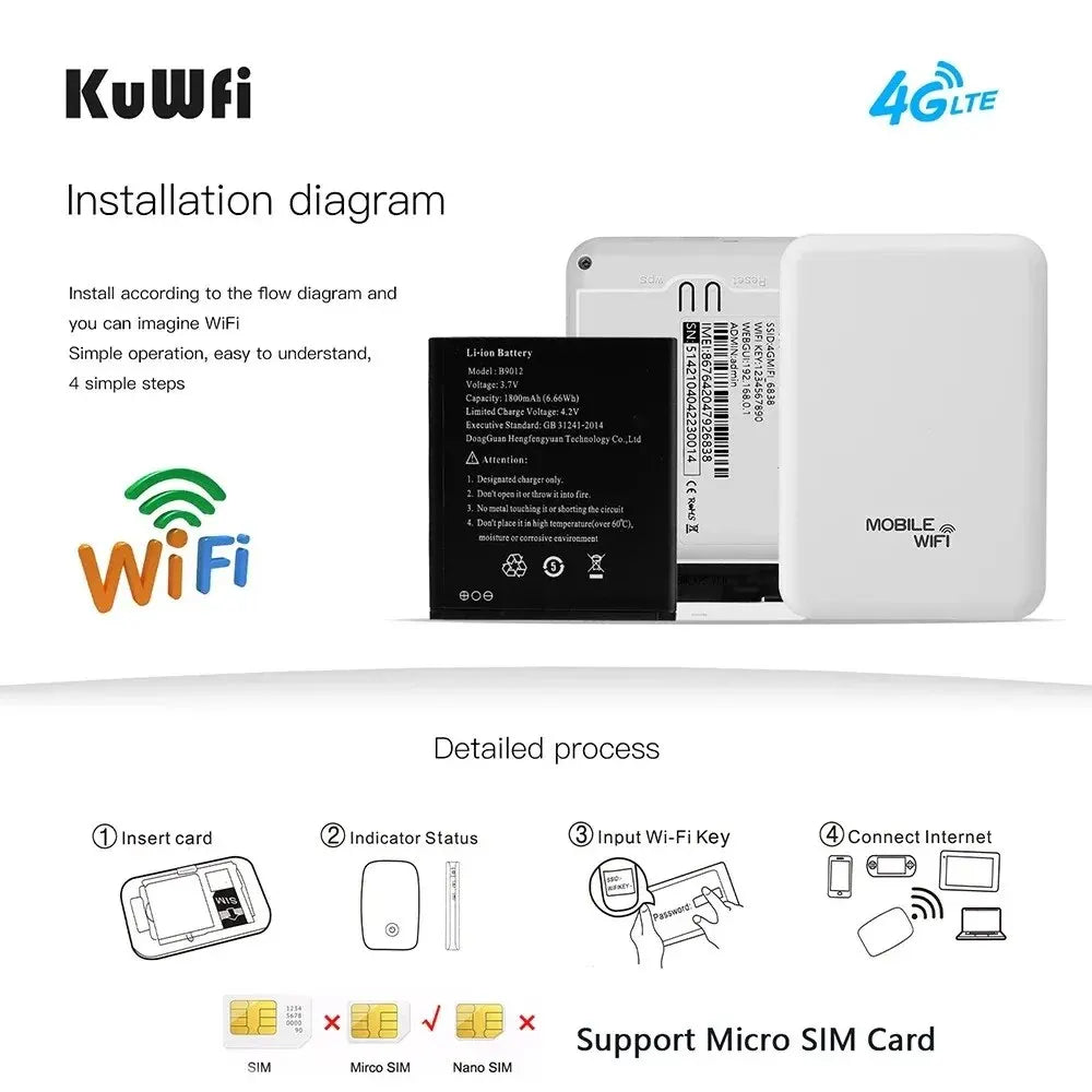 KuWFi 4G LTE Mobile Router 150Mbps Portable Pocket
