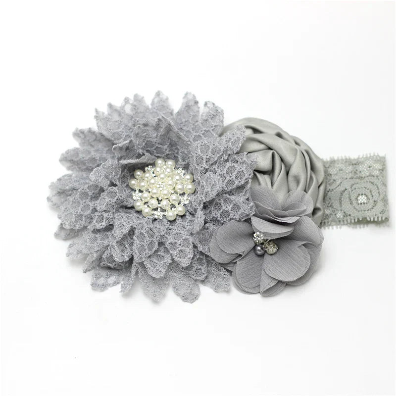 Baby girls Flower Headband Newborn Infant Pearl Flowers