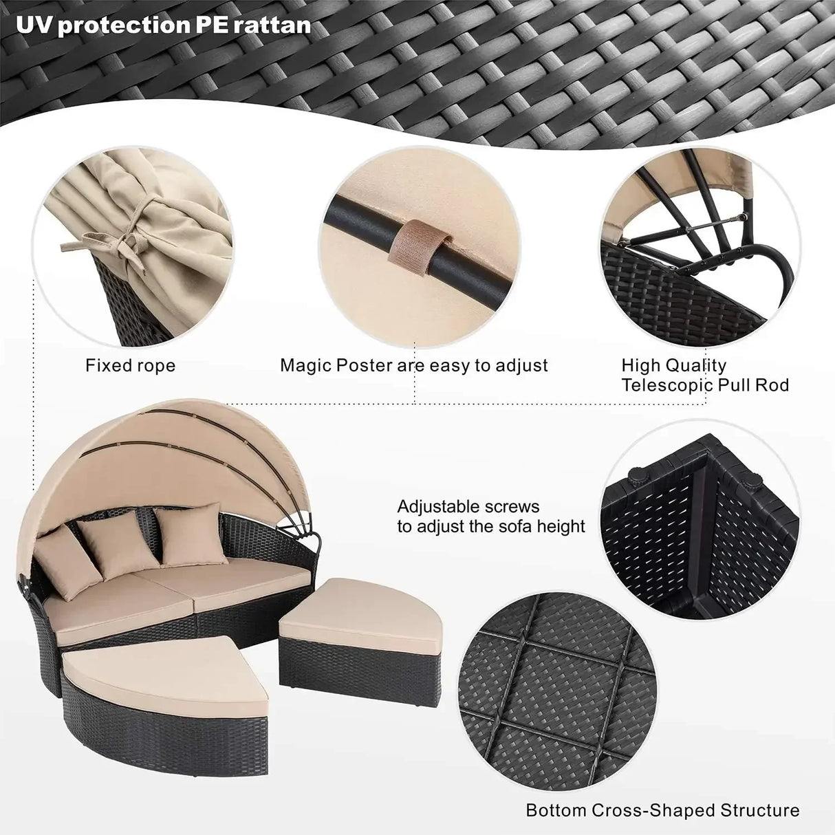 Shintenchi Outdoor Patio Furniture Outdoor Round Daybed with