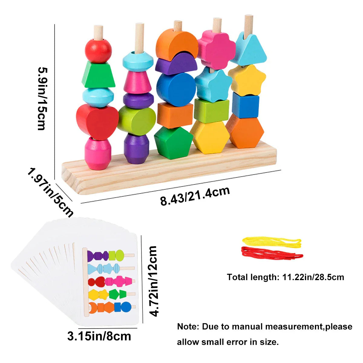 Montessori Wooden Beads Sequencing Toy Set, Five Columns