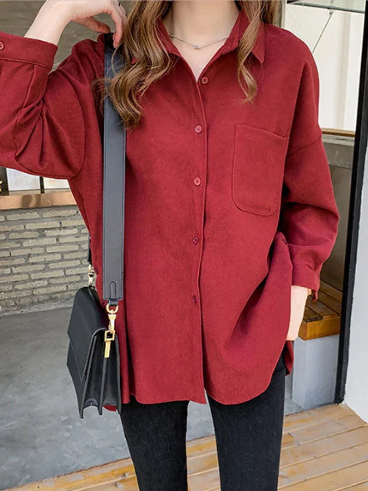 Plus Size Korean Style Blouses Long Sleeve Clothes