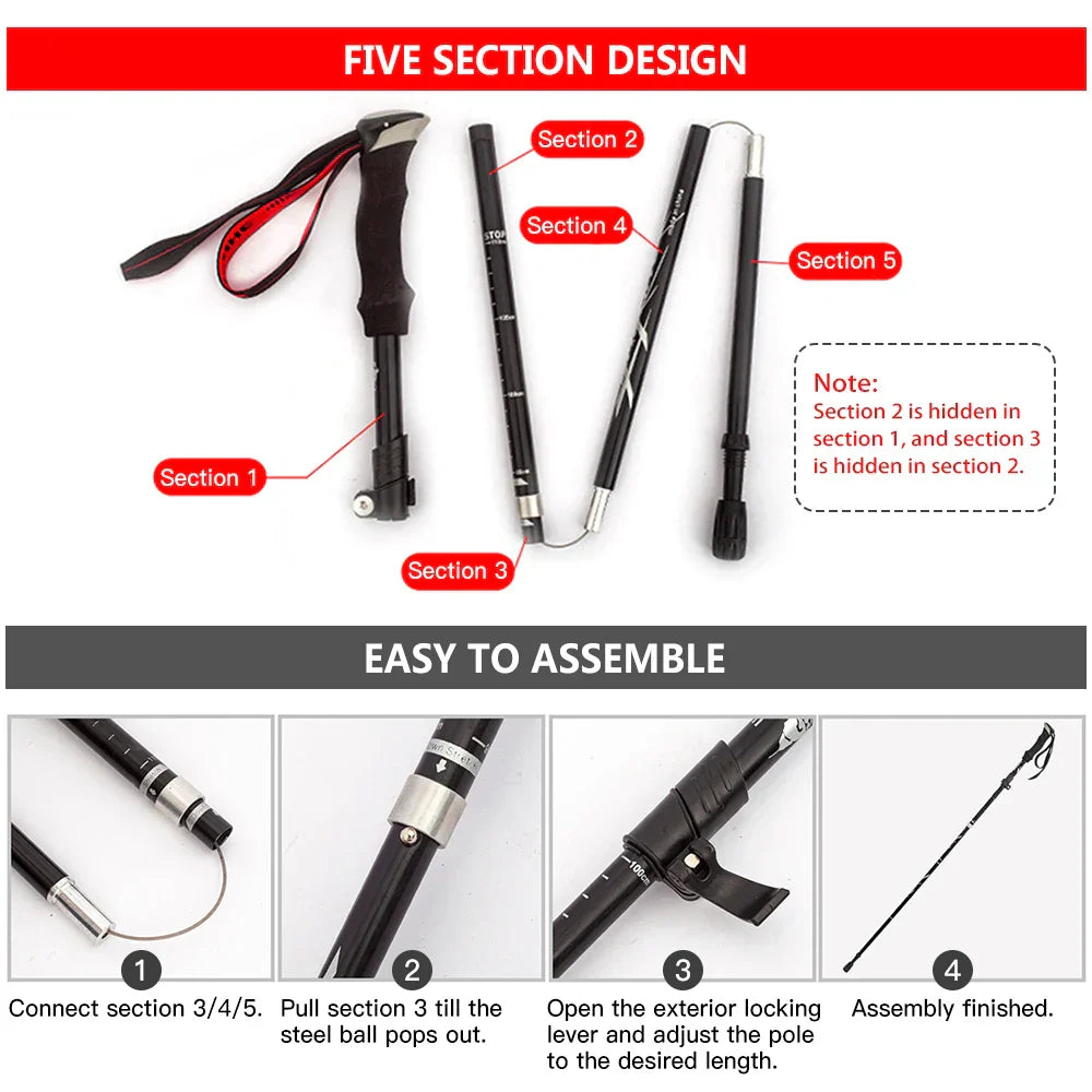 Lightweight Collapsible Trekking Pole Five-fold Walking Stick for