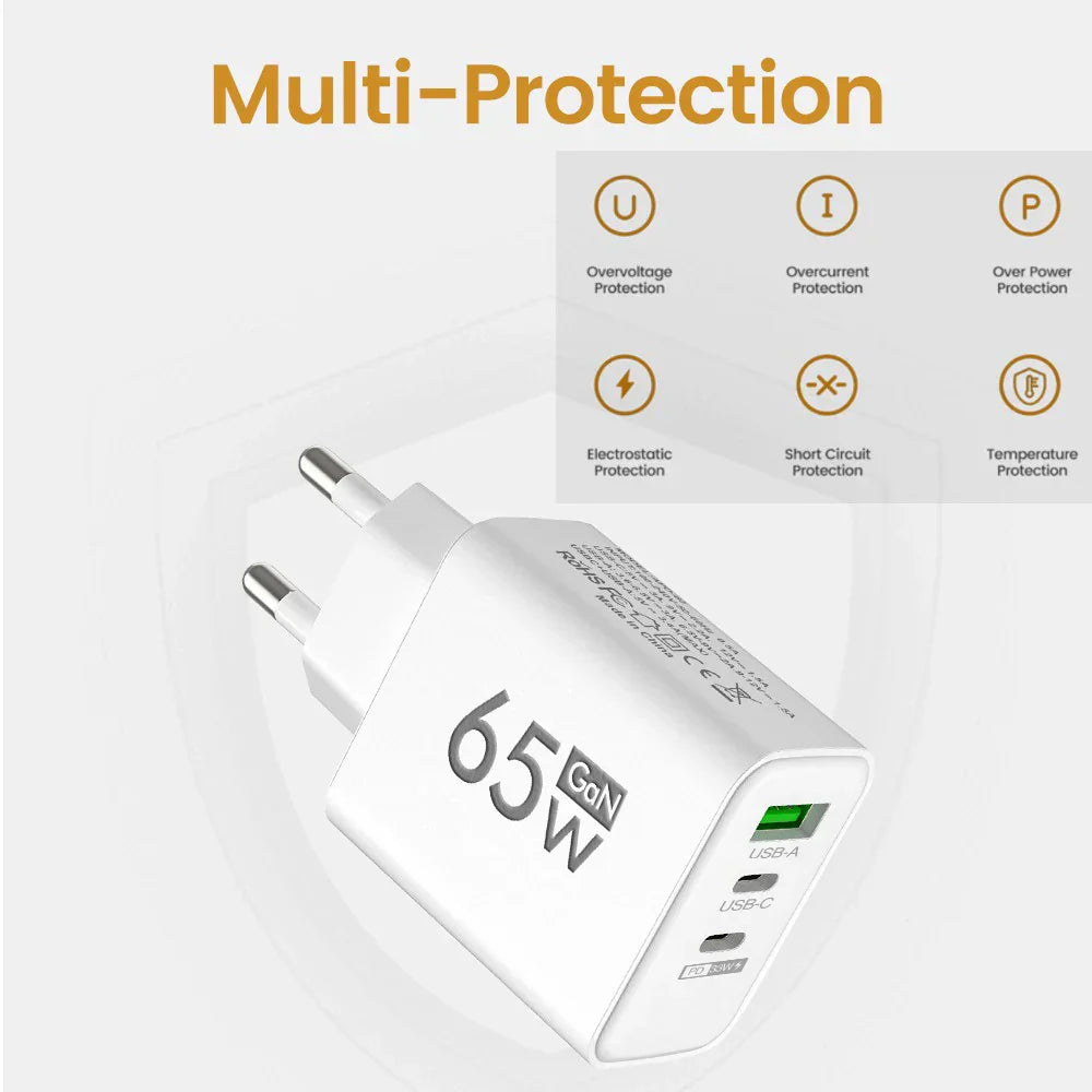 65W 3 Ports GaN USB PD Charger Fast