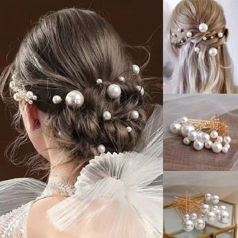 Pearl Flower Hairpin Side Comb Golden Leaf Shaped