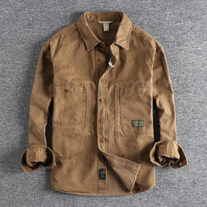 Tough Guy Style Heavyweight Washed Old Work Shirt
