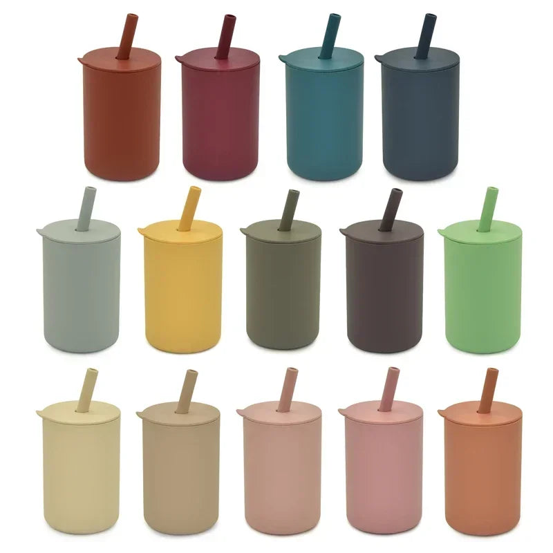 Baby Silicone Feeding Training Cutlery Liquid Straw Cup