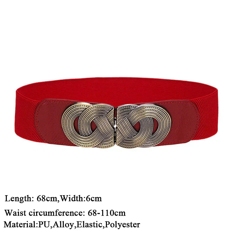 Women Elastic Stretch Waistbands Female Gold Round Buckle