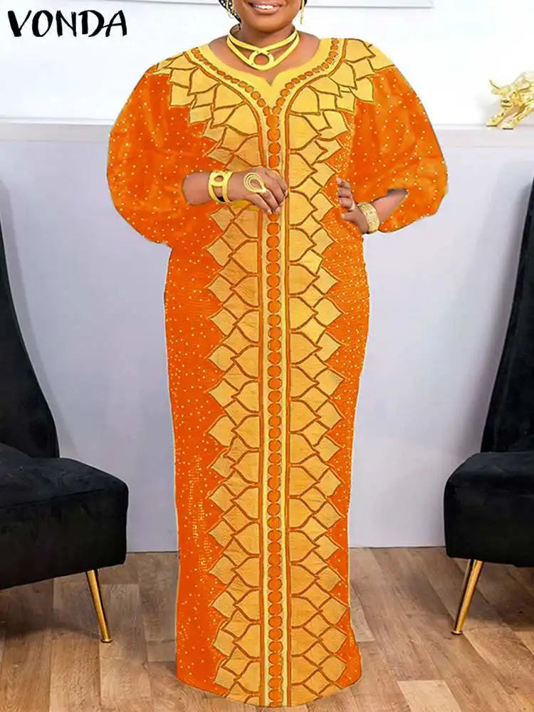 Plus Size 5XL VONDA Bohemian Women Printed Maxi