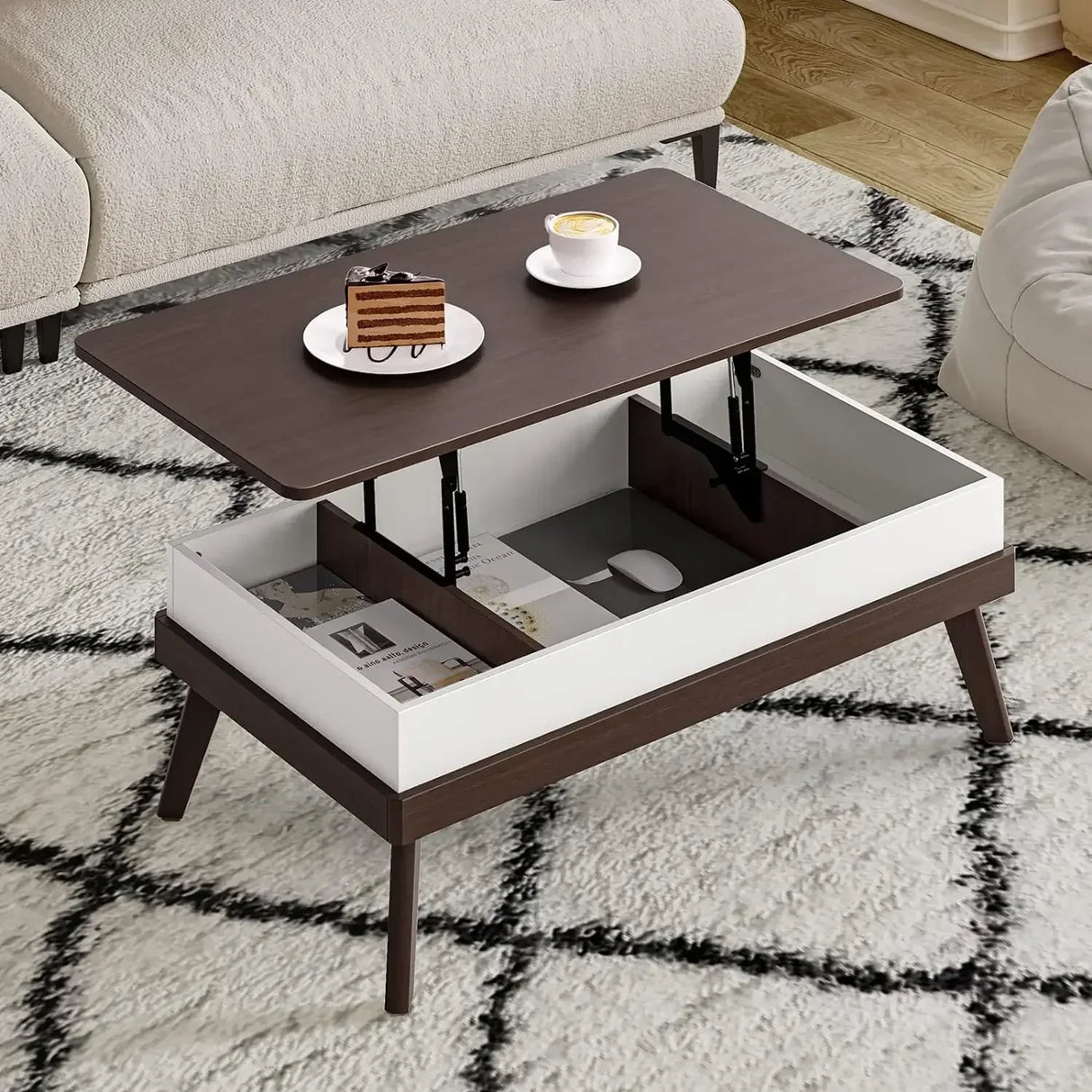 Easy-to-Assembly Center Table With Hidden Storage Compartment Modern